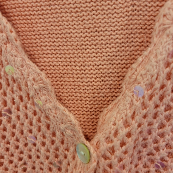Cynthia Taylor Orange Open Weave Knit Short Sleeve Sweater Shrug Sparkles MED - Picture 7 of 11